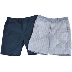 Set Of 2 Men's Flat Front Shorts In Black and Gray Plaid